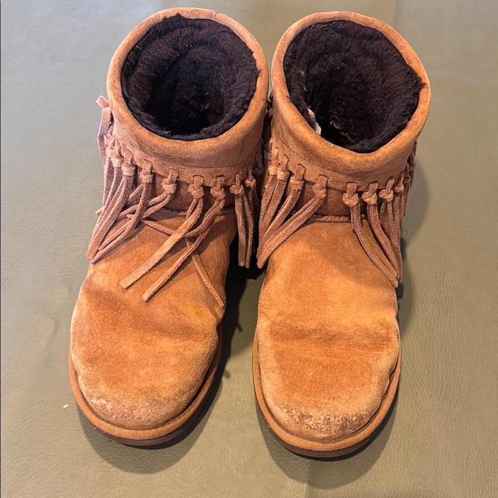 UGG Tan Ankle Boots with Fringe